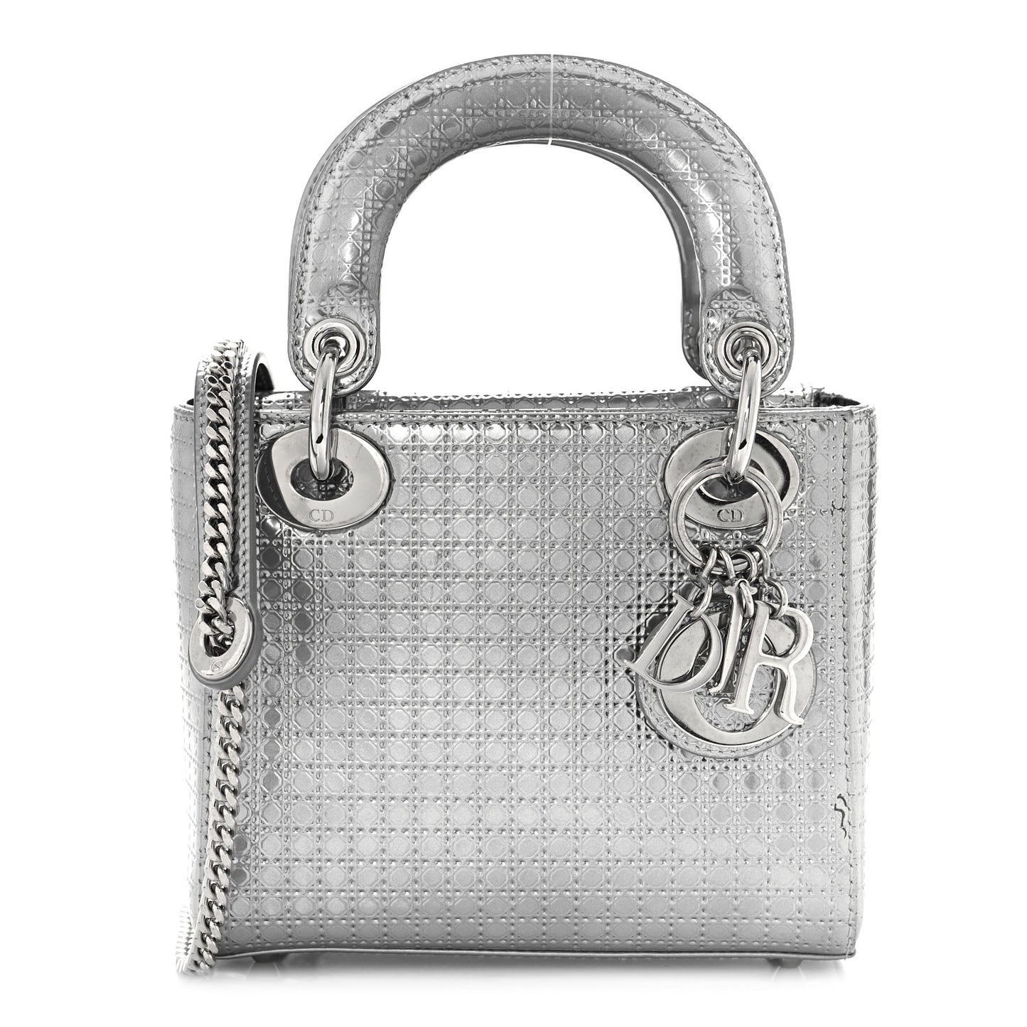 Metallic Patent Micro-Cannage Mini Lady Dior Silver