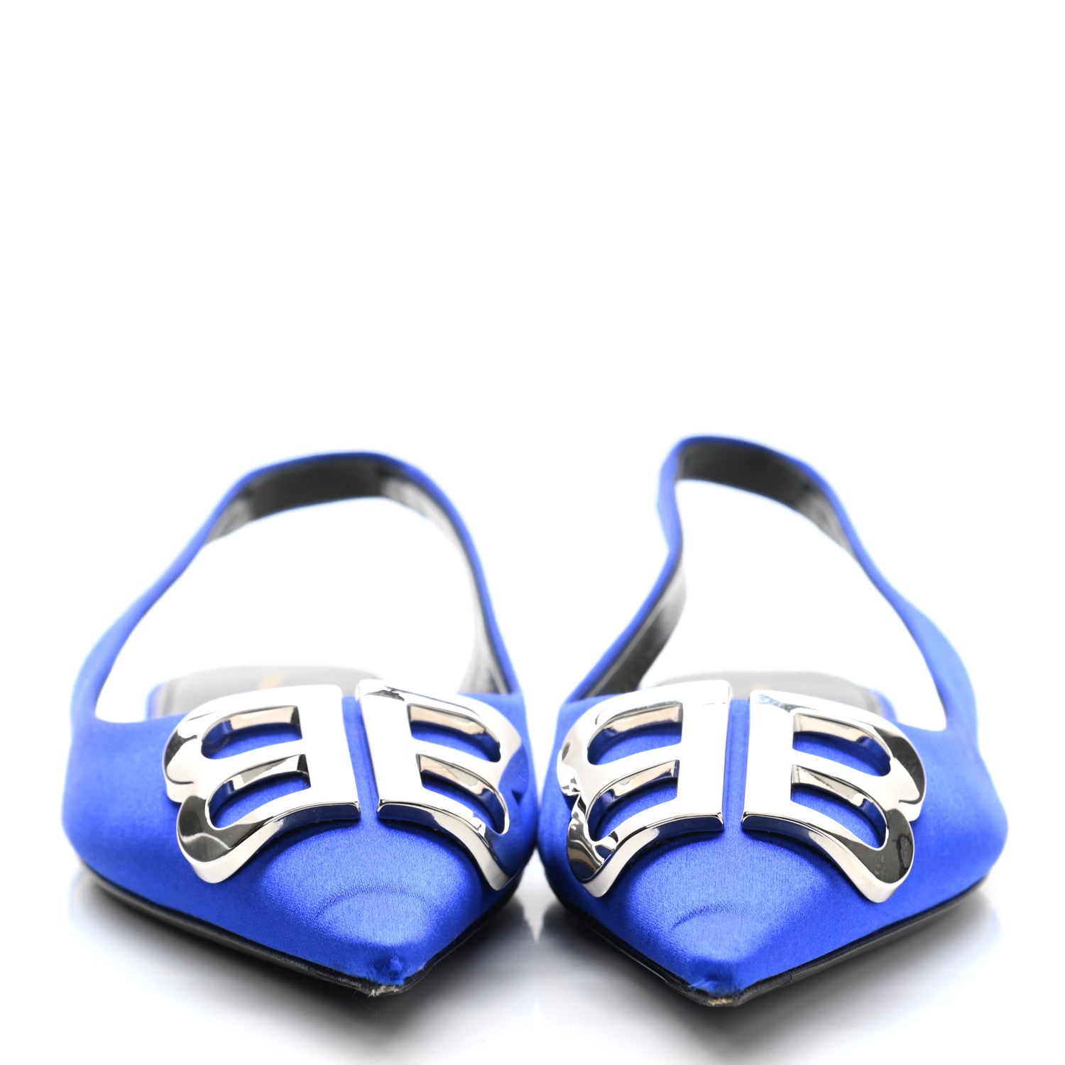 Balenciaga Satin BB Knife Pointy Toe Slingback Flats 36.5 Bleu 2 of 8