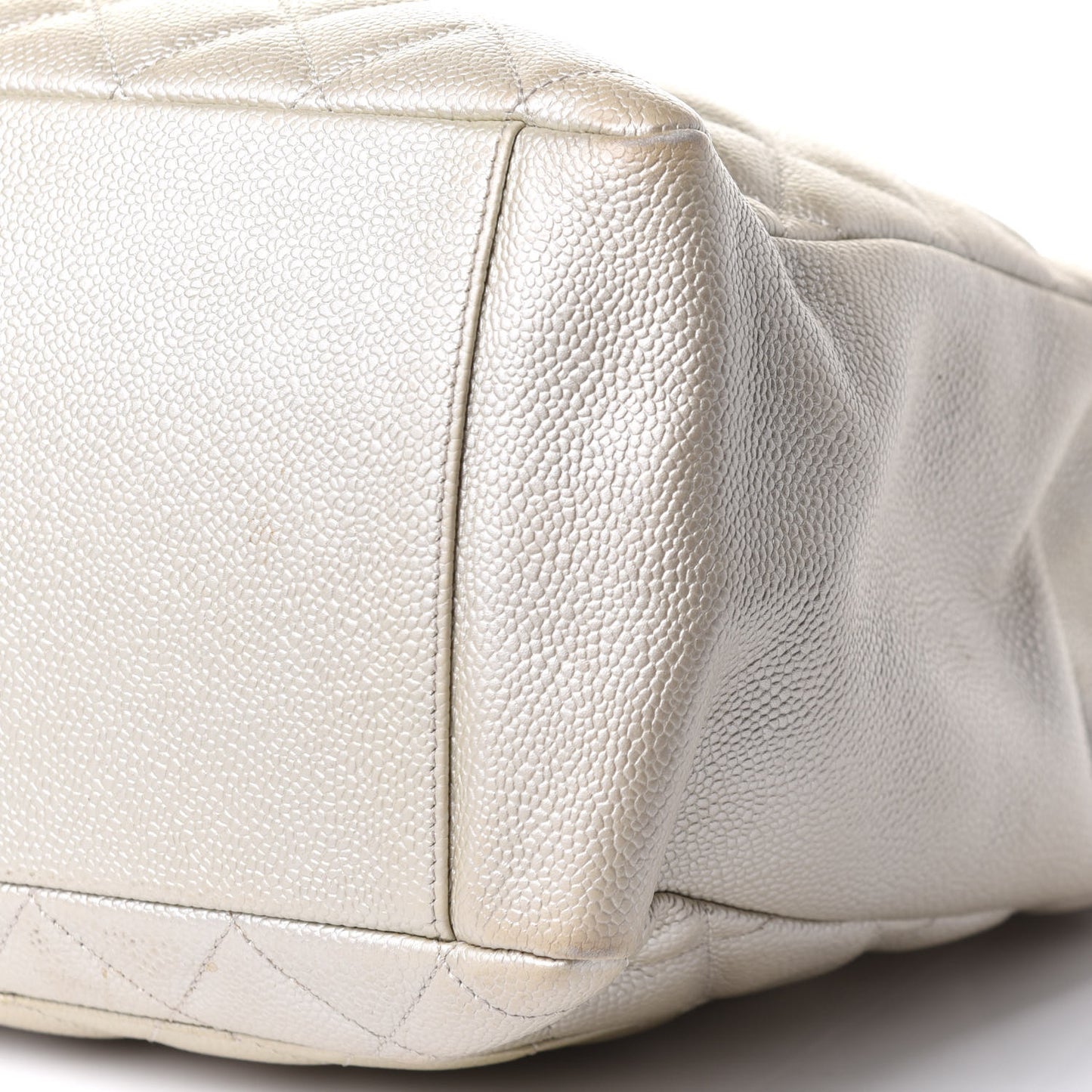 Metallic Caviar Quilted Grand Shopping Tote GST Pearl