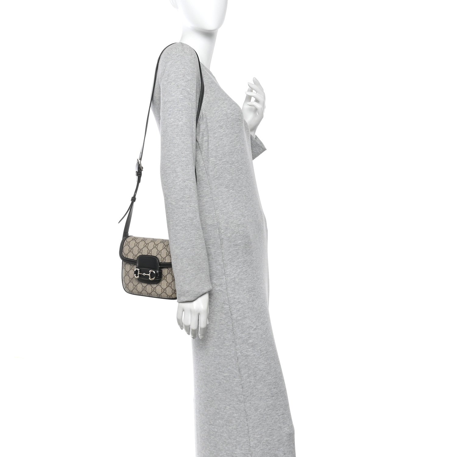 Gucci GG Supreme Monogram Horsebit 1955 Soft Small Shoulder Bag Beige Black 2 of 10