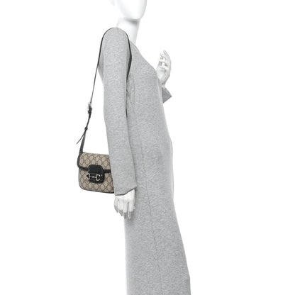 Gucci GG Supreme Monogram Horsebit 1955 Soft Small Shoulder Bag Beige Black 2 of 10