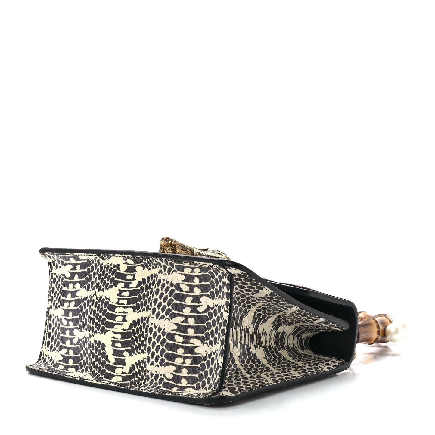 Snakeskin Pearl Mini Fox Broche Bamboo Top Handle Bag Roccia Hibiscus Red Mystic White