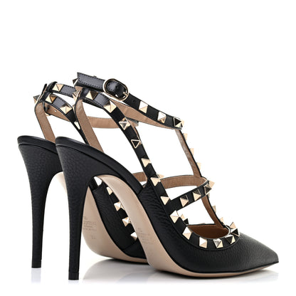 Valentino Garavani Pebbled Calfskin Rockstud Ankle Strap Pumps 39 Black 4 of 7