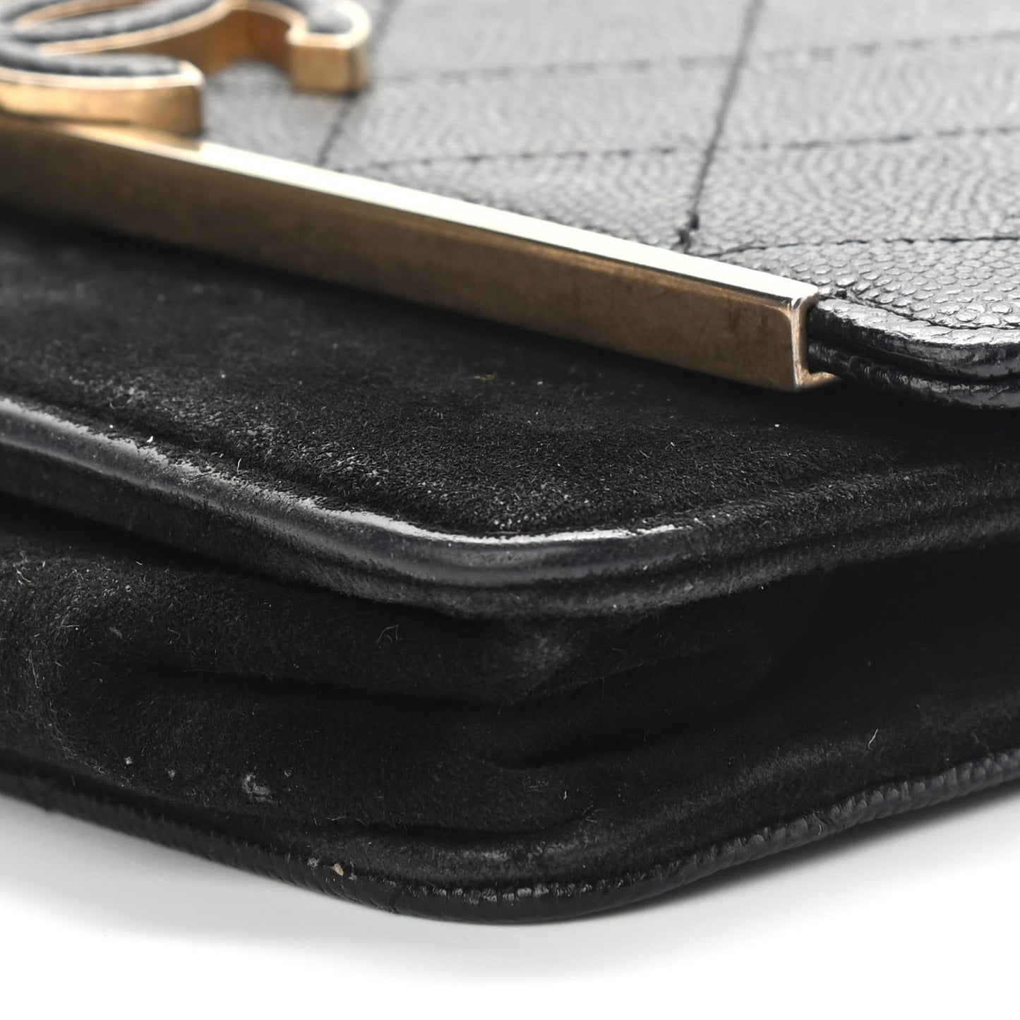 Caviar Suede Stitched Lady Coco Wallet On Chain WOC Black