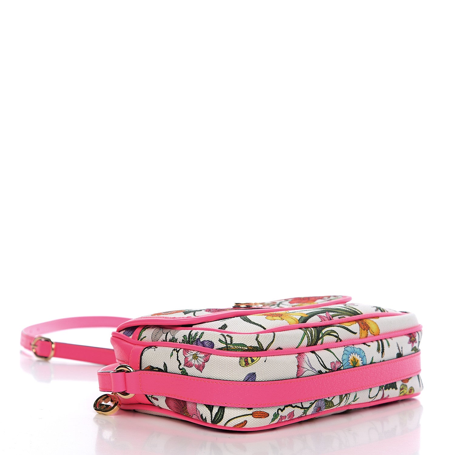 Gucci Canvas Flora Floral Shoulder Bag White Fuchsia Fluo 3 of 9
