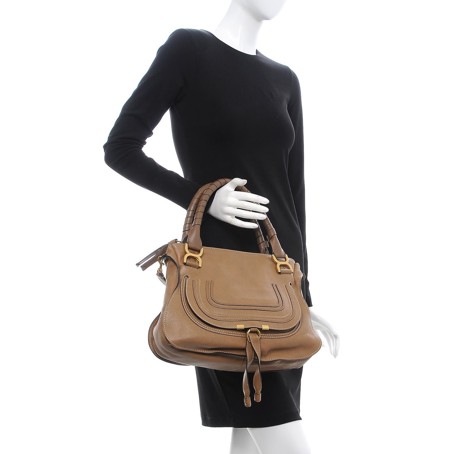 Calfskin Medium Marcie Satchel Sand Shell