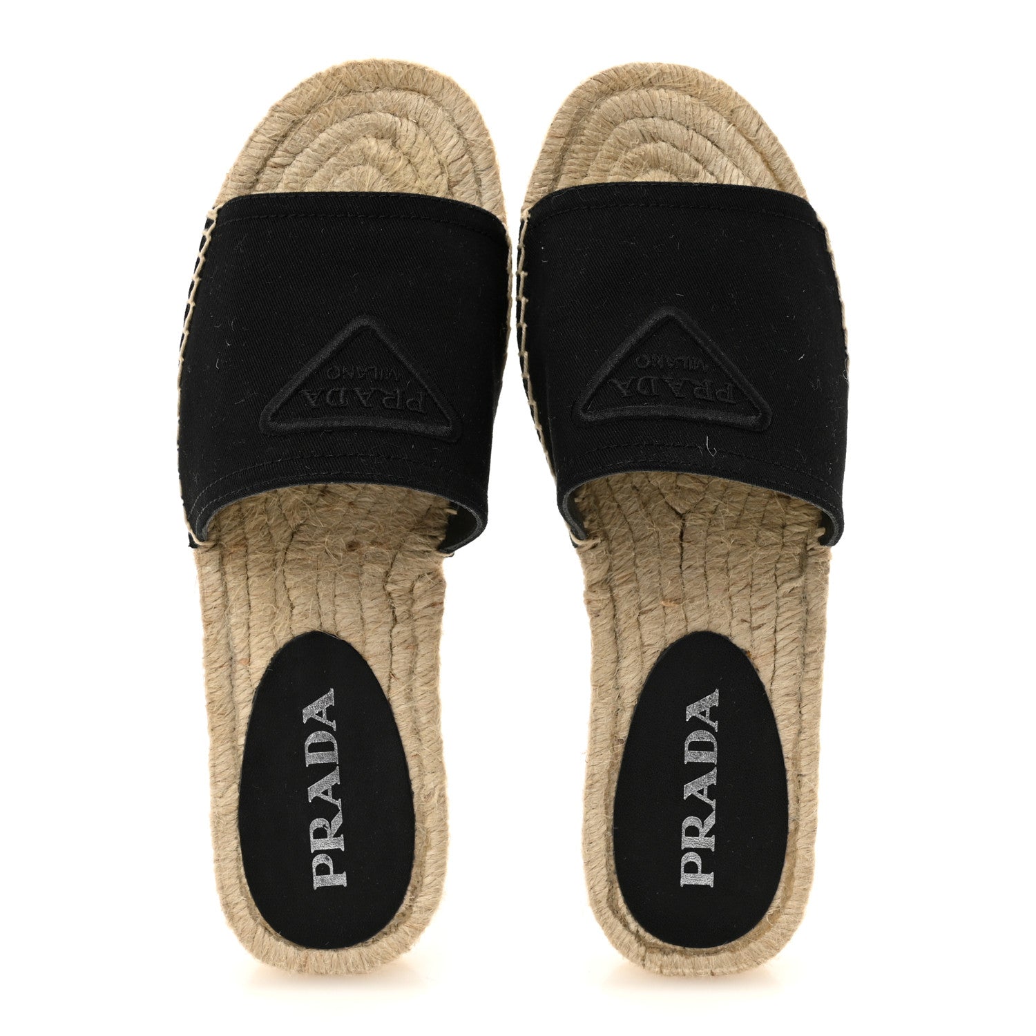 Prada Canvas Gabardine Triangle Logo Espadrilles Sandals 37 Black 2 of 10