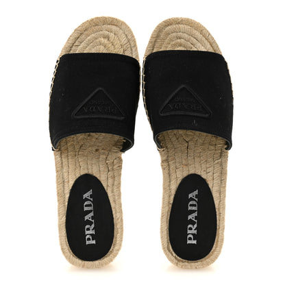 Prada Canvas Gabardine Triangle Logo Espadrilles Sandals 37 Black 2 of 10