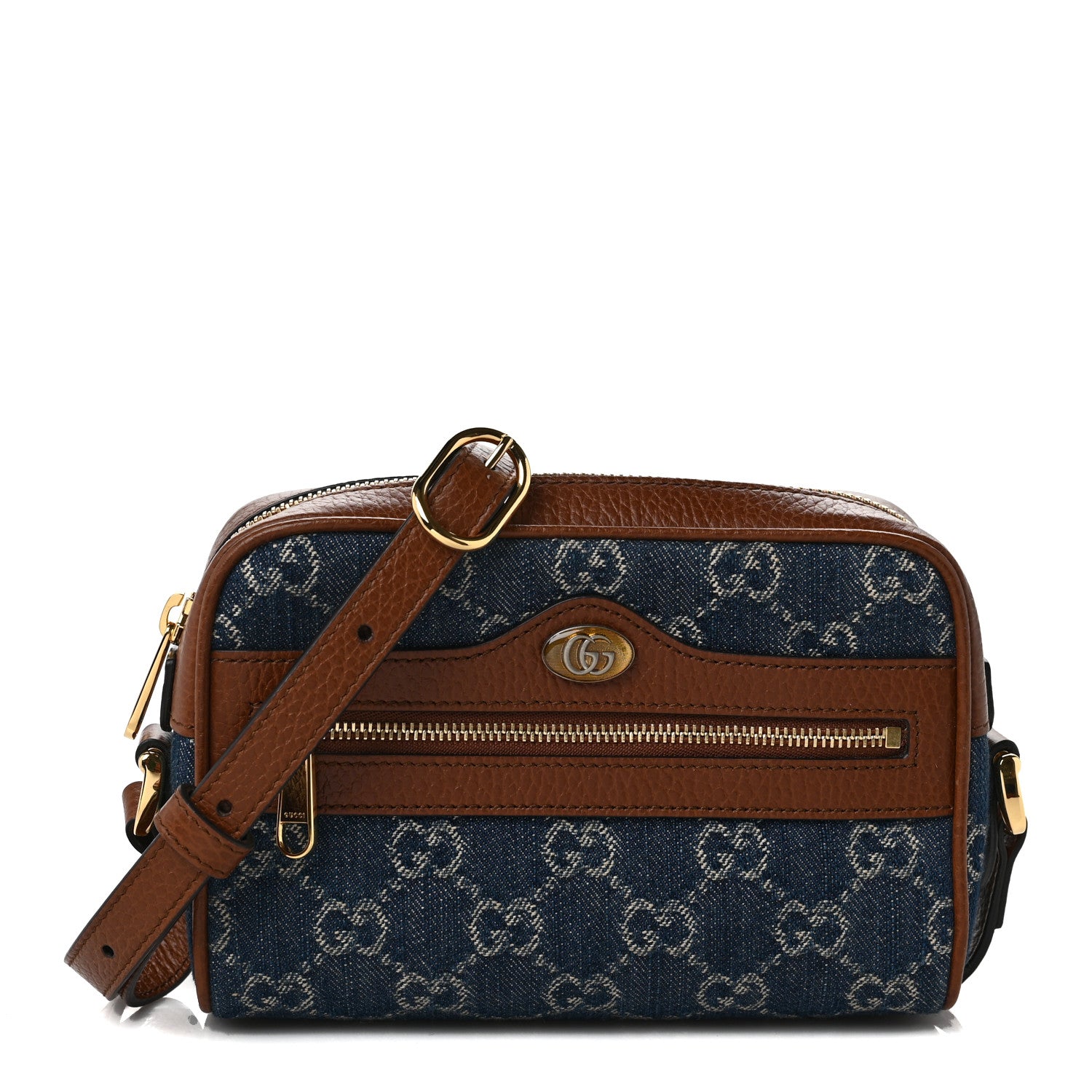 Gucci New Denim GG Monogram Dollar Calfskin Mini Ophidia Shoulder Bag Blue Tea Cuir Epilog 1 of 10