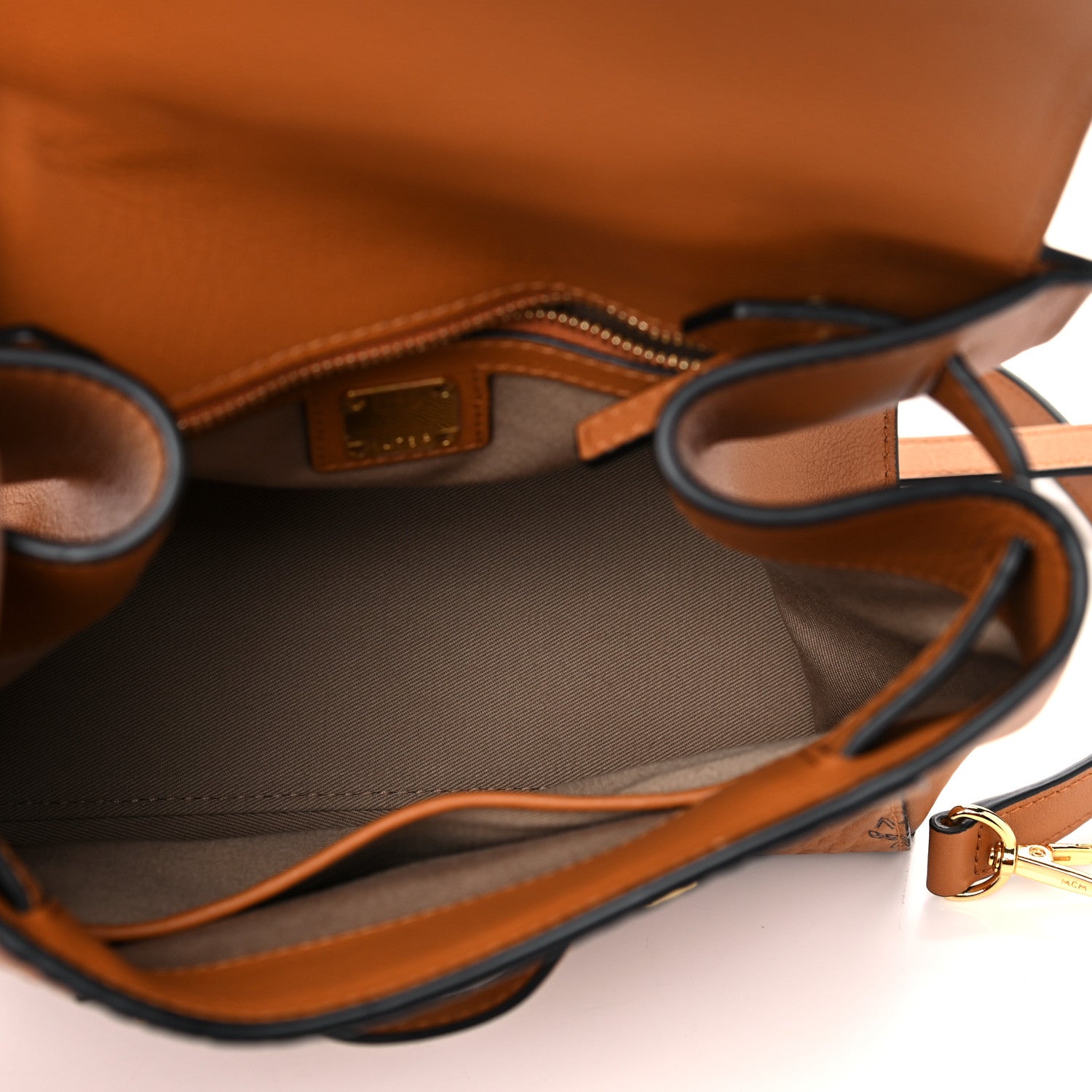 MCM Calfskin Essential Visetos Small Backpack Cognac 9 of 21