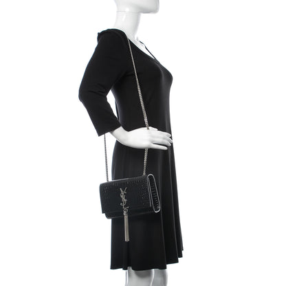 Saint Laurent Croc Calfskin Embossed Small Classic Monogram Kate Tassel Satchel Black 2 of 9