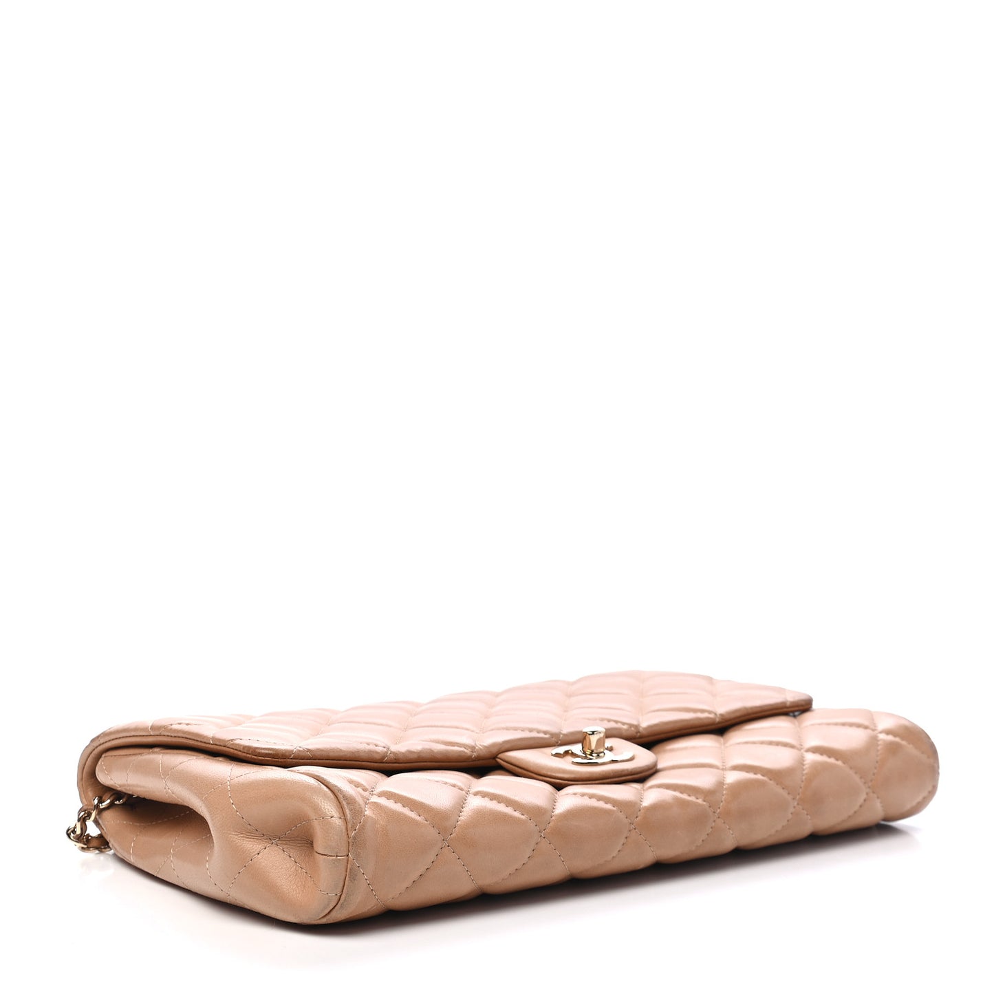Lambskin Quilted Clutch With Chain Flap Beige