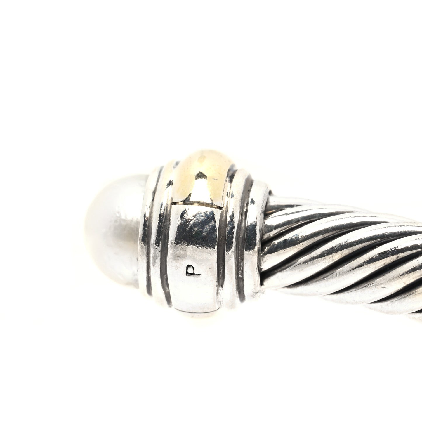 Sterling Silver 14K Yellow Gold Pearl 5mm Cable Classics Bracelet