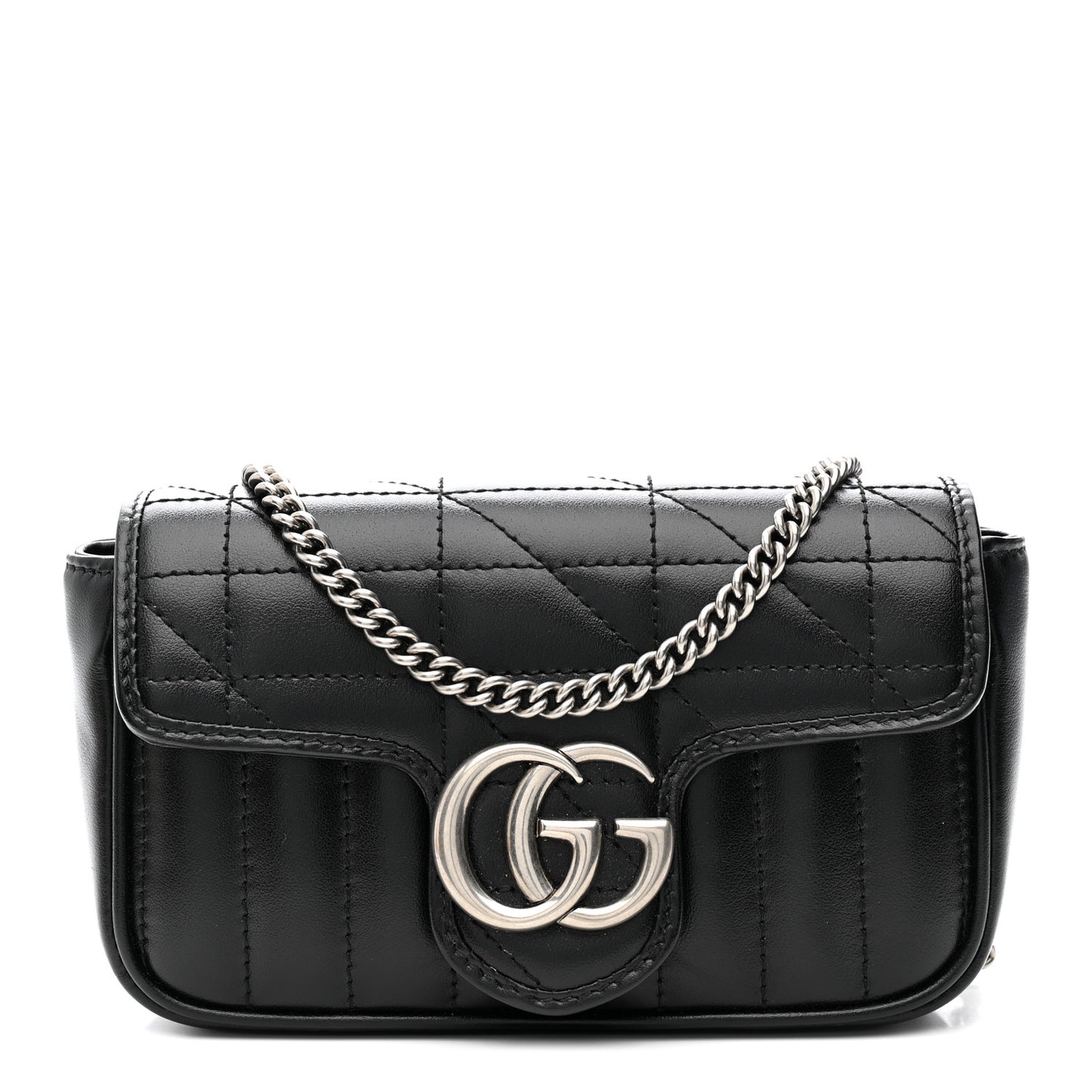 Calfskin Matelasse Aria Super Mini GG Marmont Shoulder Bag Black