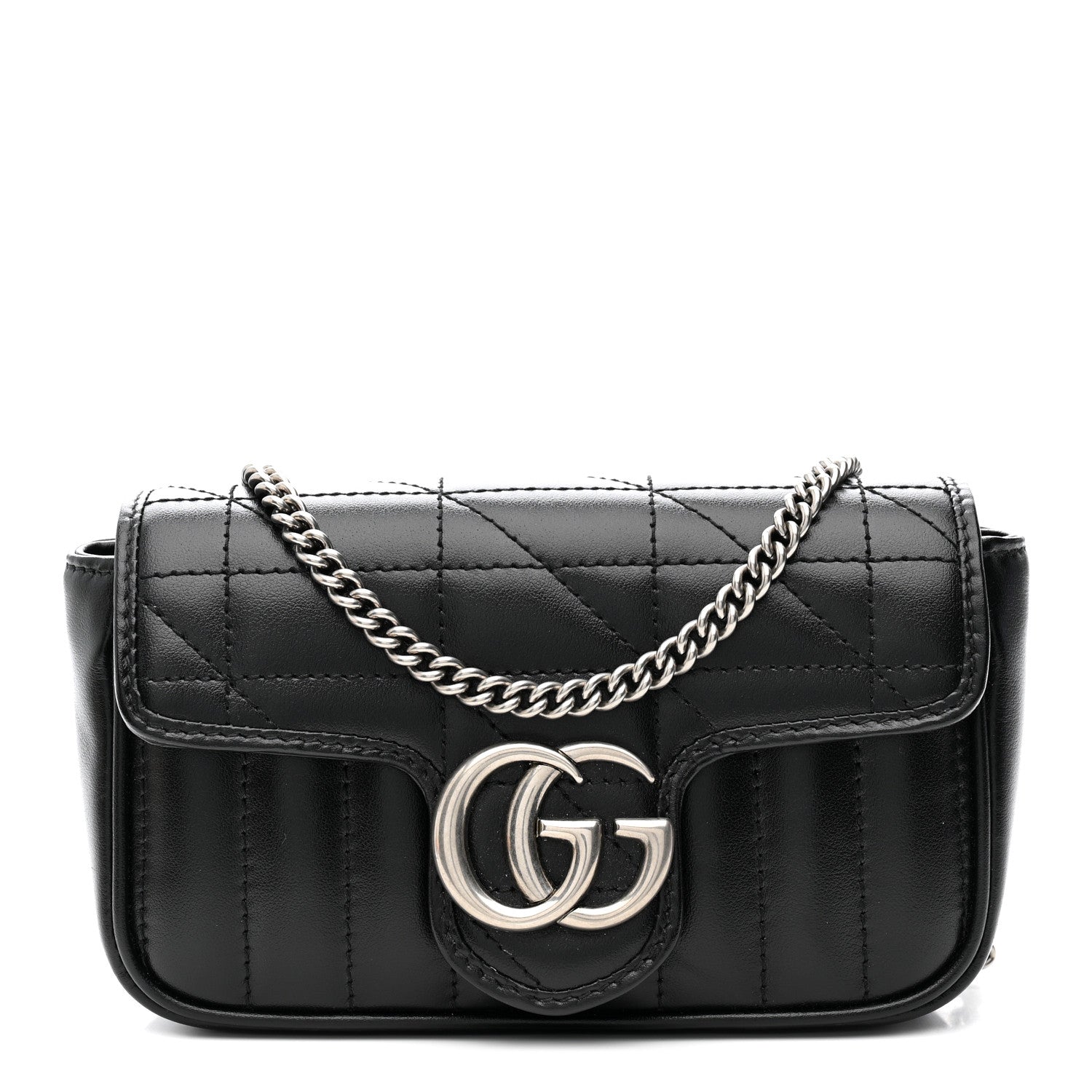 Gucci Calfskin Matelasse Aria Super Mini GG Marmont Shoulder Bag Black 1 of 21