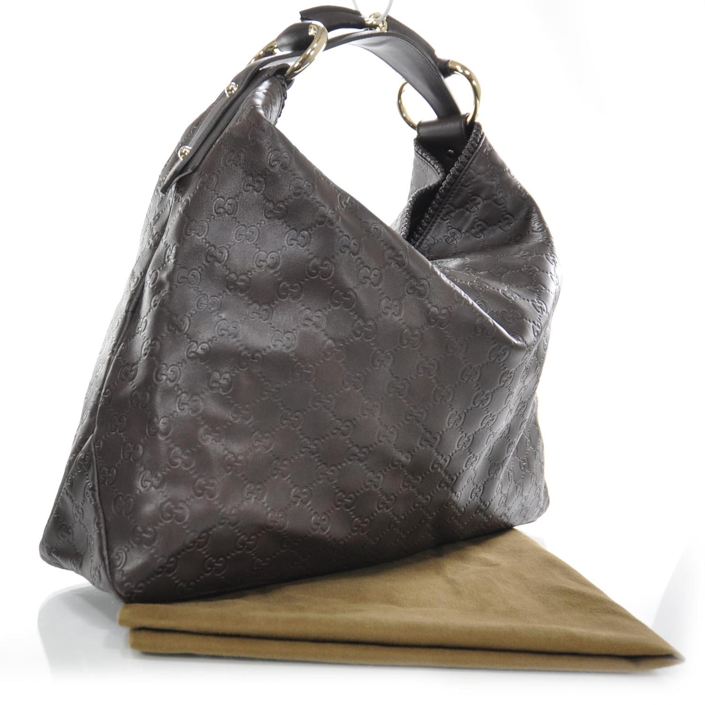 Guccissima Large Horsebit Chain Hobo Brown