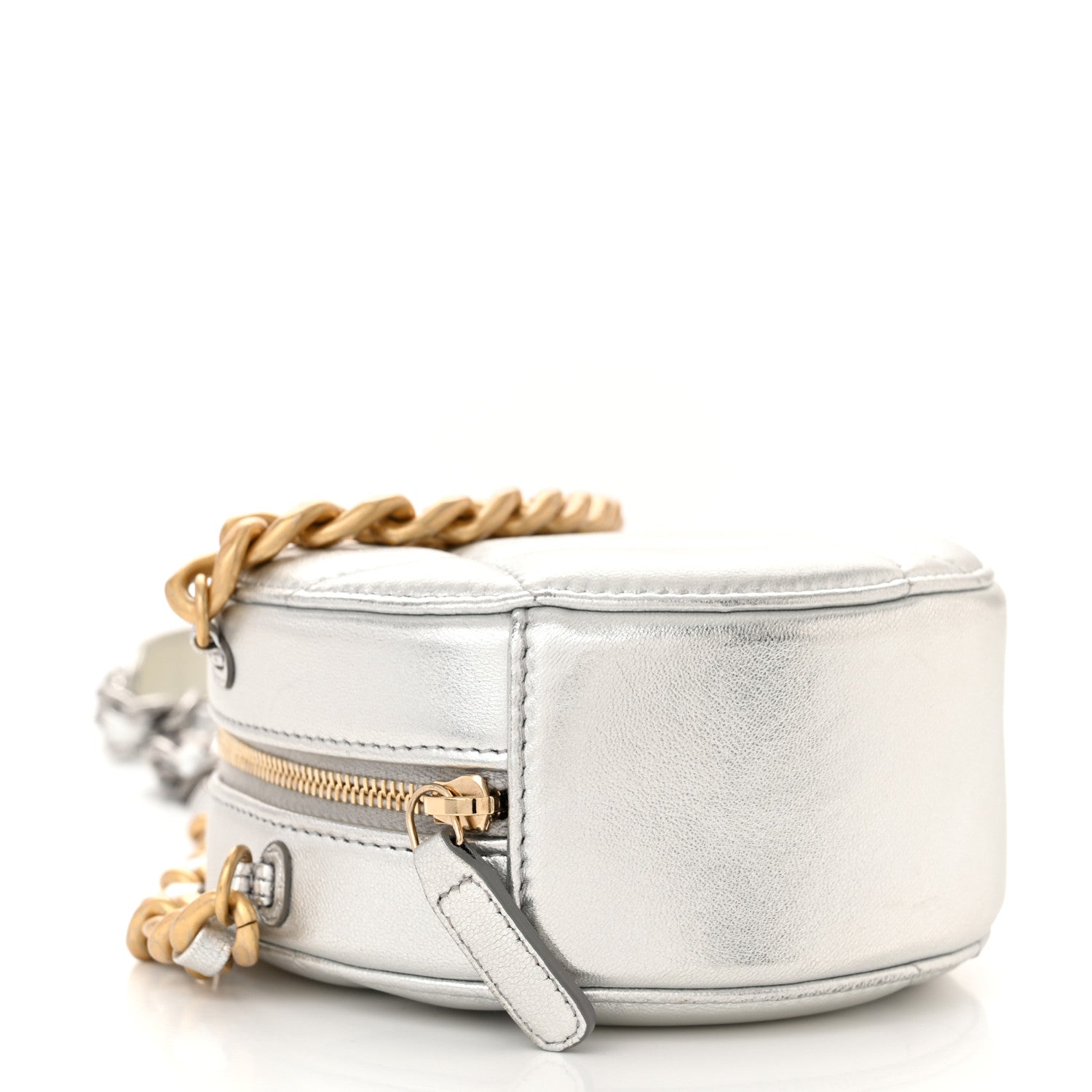 Chanel Metallic Lambskin Quilted Chanel 19 Round Clutch With Chain Silver 9 of 10