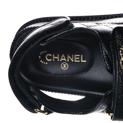 Chanel Grained Calfskin Velcro Dad Sandals 35 Black 6 of 12