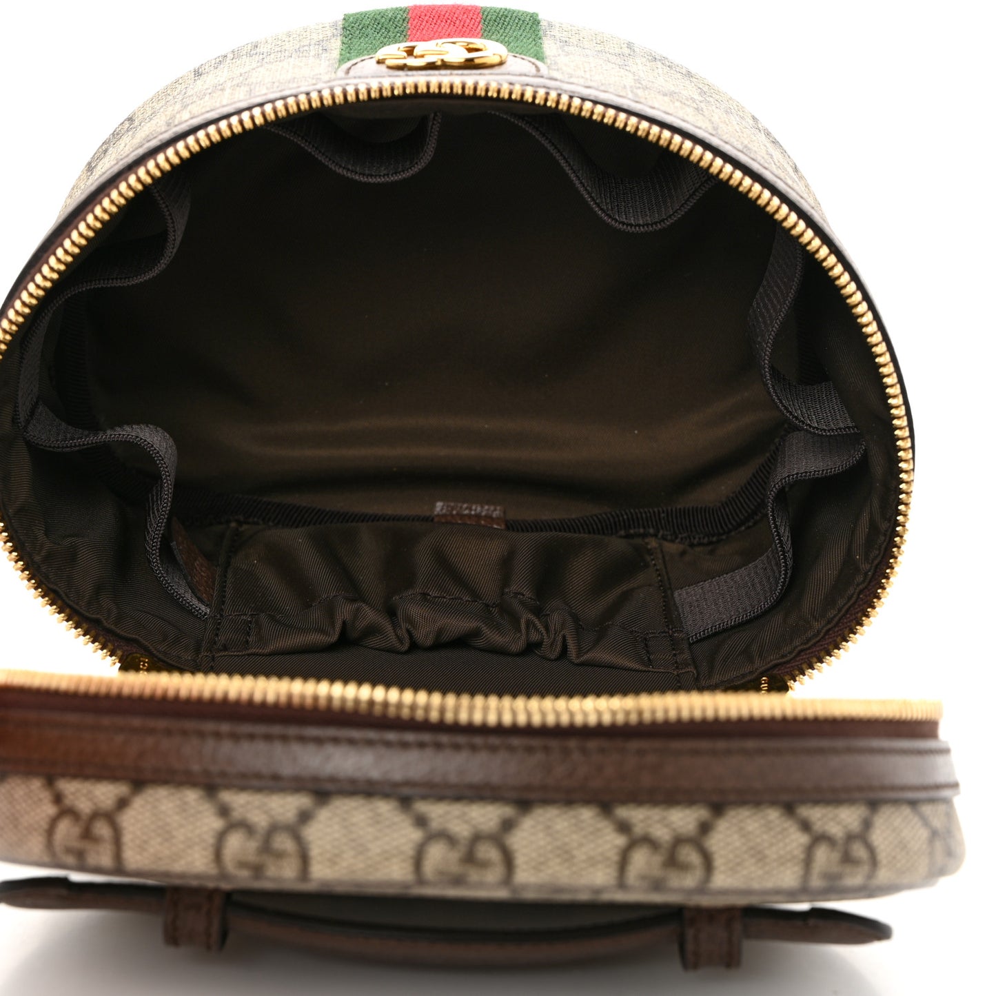 GG Supreme Monogram Textured Calfskin Web Ophidia Vanity Cosmetic Case Beige Ebony New Acero