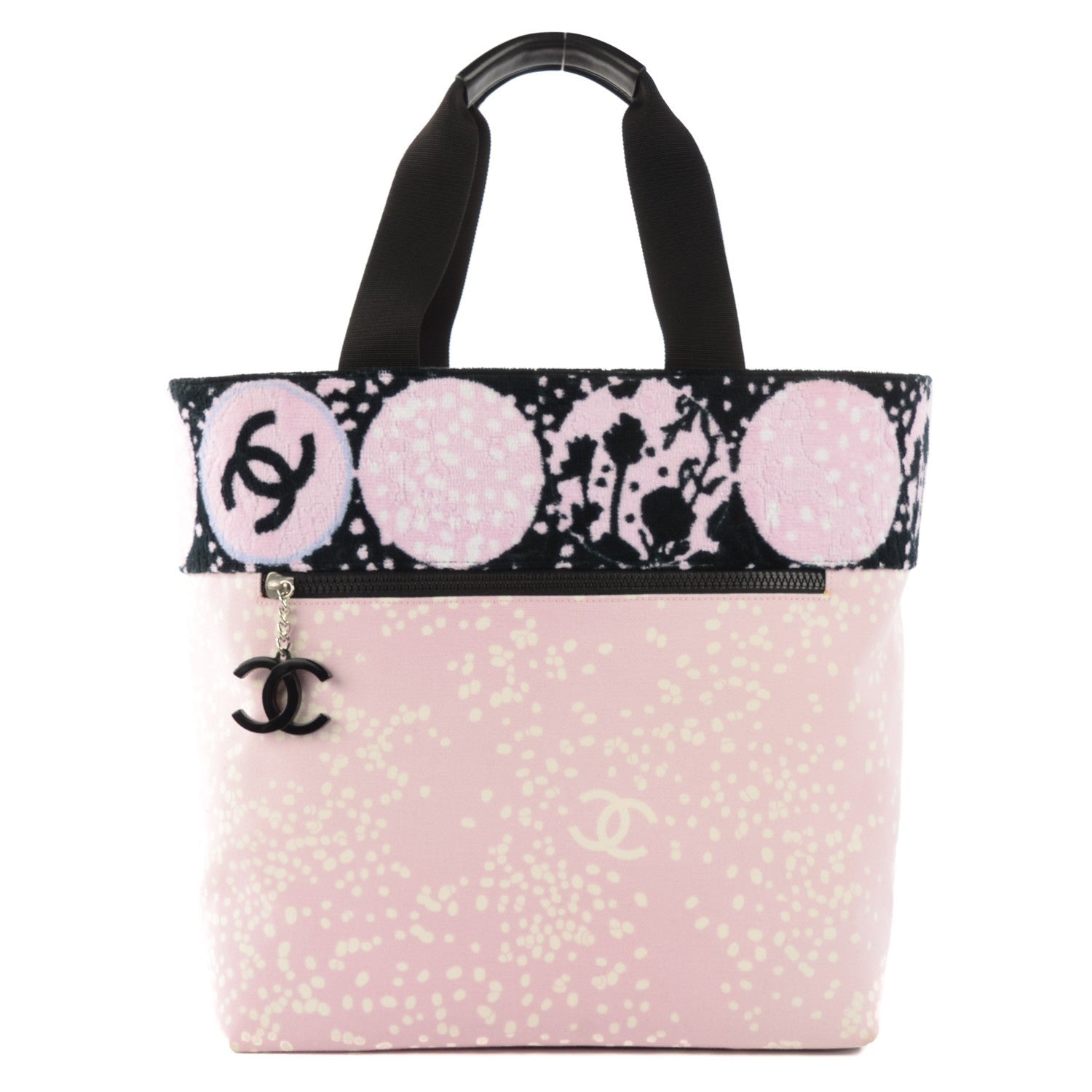 Chanel Terry Cotton Canvas Printed Large CC Tote Pink Black 1 of 6