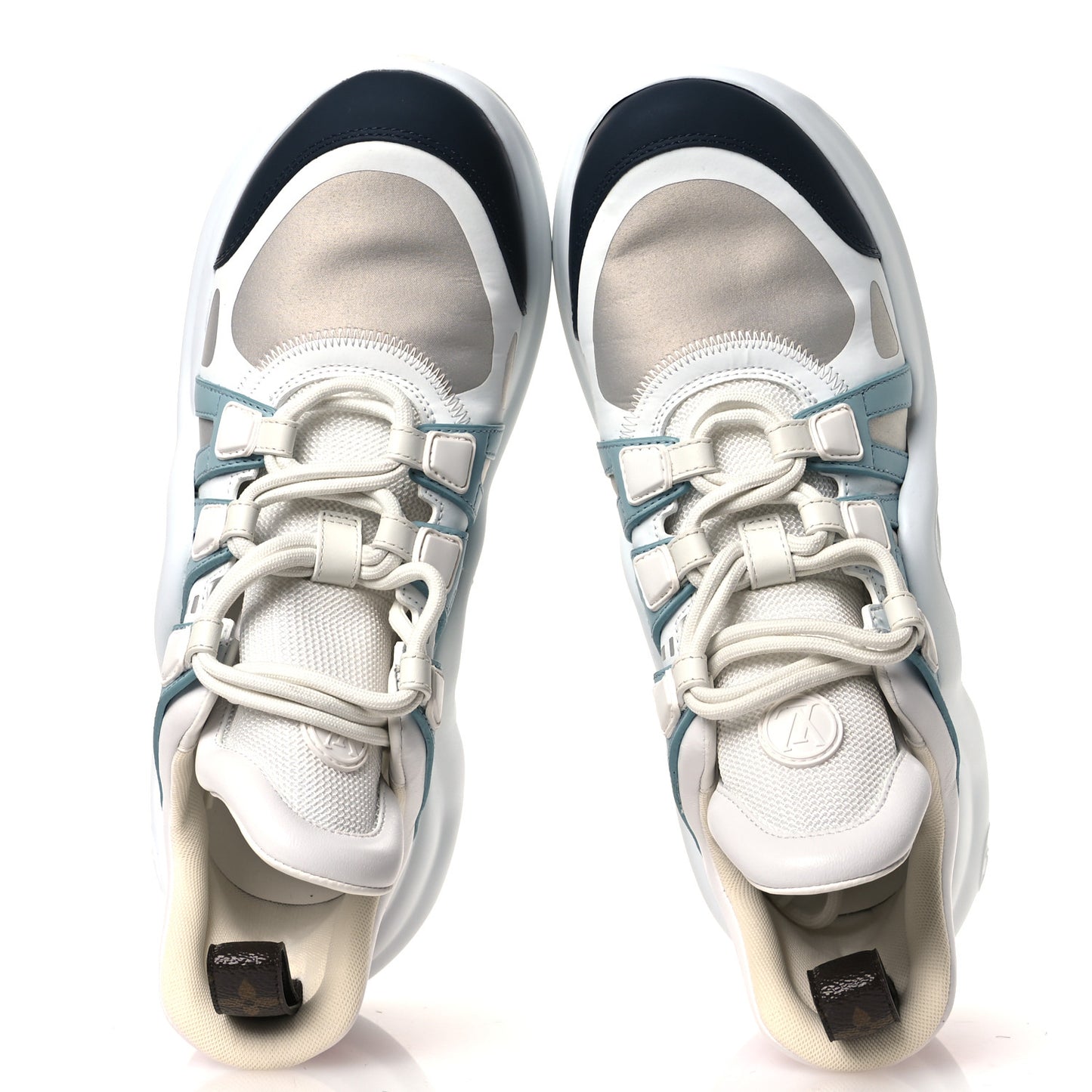 Calfskin Technical Nylon LV Archlight Sneakers 38.5 White Blue Gris