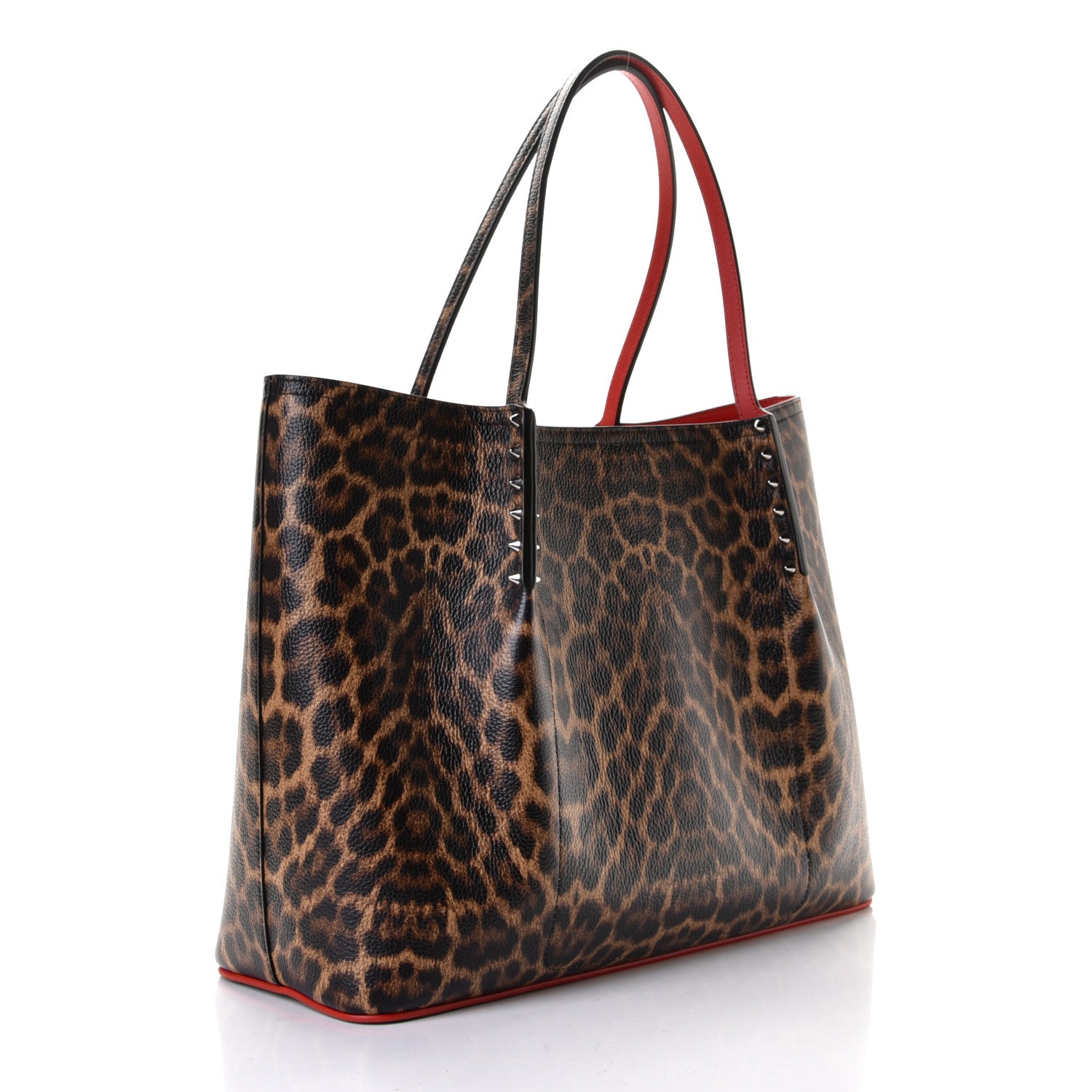 Christian Louboutin Calfskin Empire Leopard Print Spiked Large Cabarock Shopper Tote Brown 2 of 5