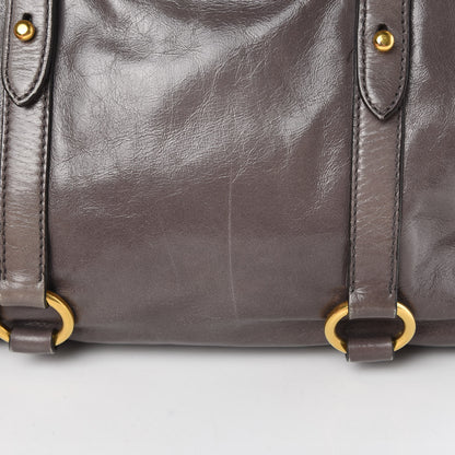 Miu Miu Vitello Shine Double Zip Tote Fumo 16 of 16