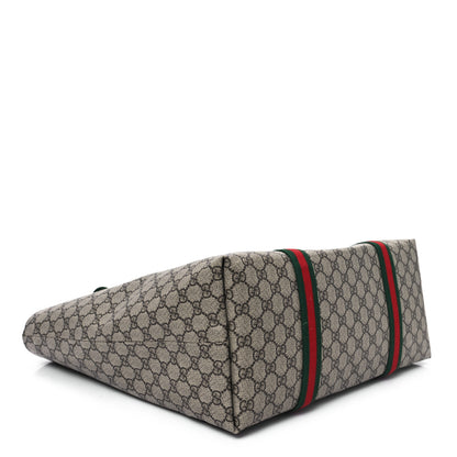Gucci Tender GG Supreme Monogram Textured Dollar Calfskin Web Tote Beige Ebony New Acero 4 of 11