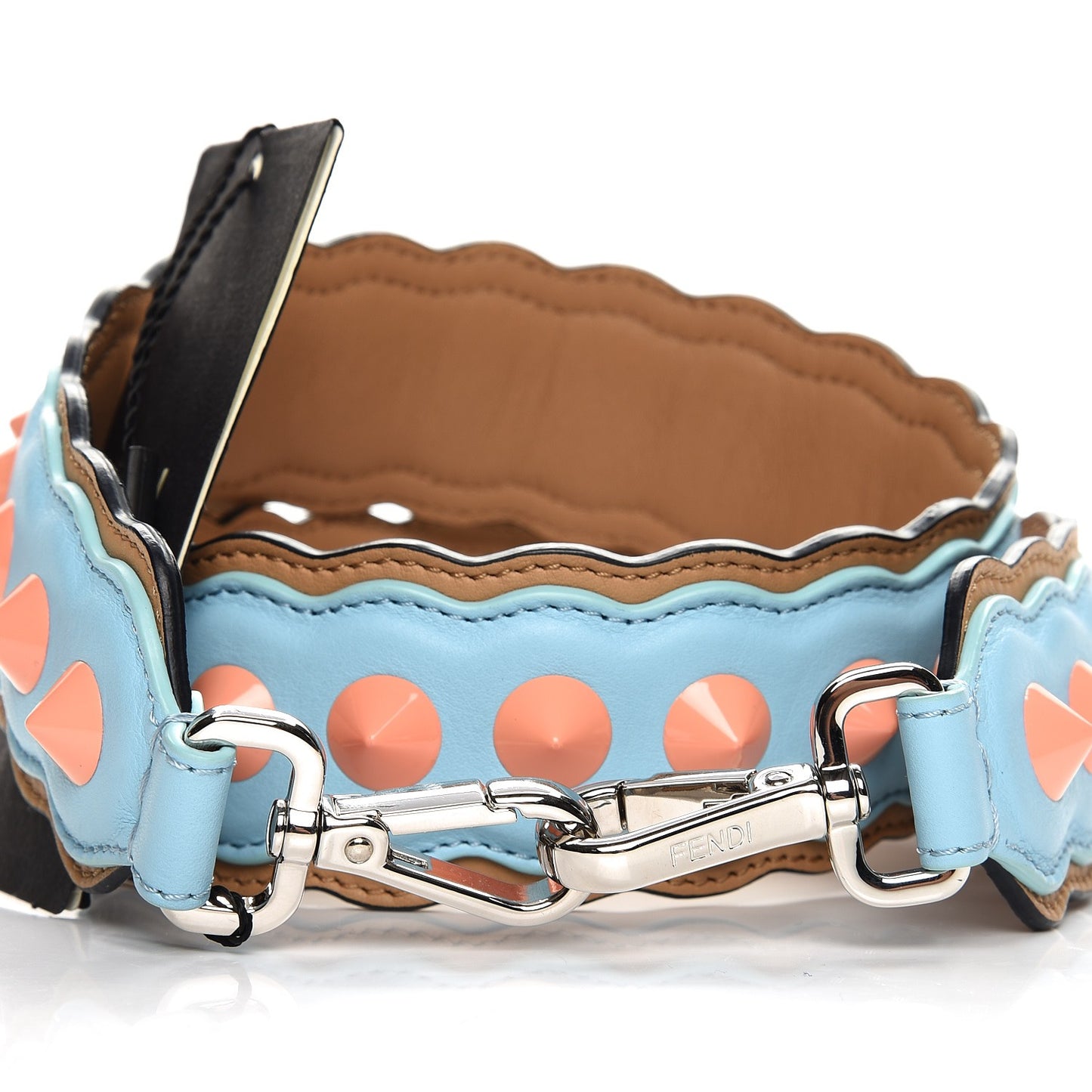 Vitello Dolce Scalloped Spike Studded Strap You Blue Brown