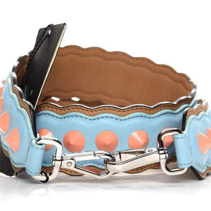 Fendi Vitello Dolce Scalloped Spike Studded Strap You Blue Brown 2 of 4