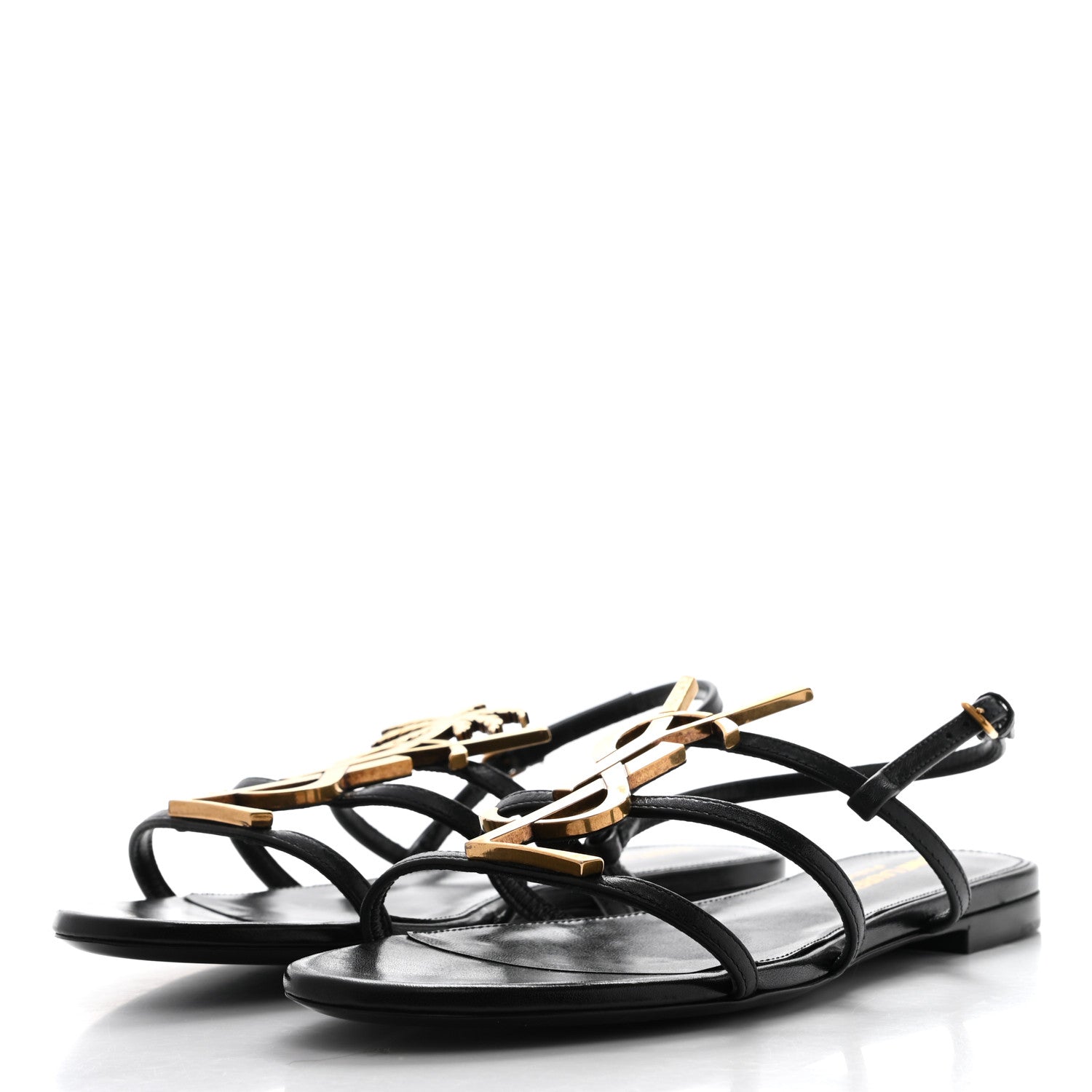 Saint Laurent Calfskin Cassandra Palm Logo Sandals 38 Black 3 of 7