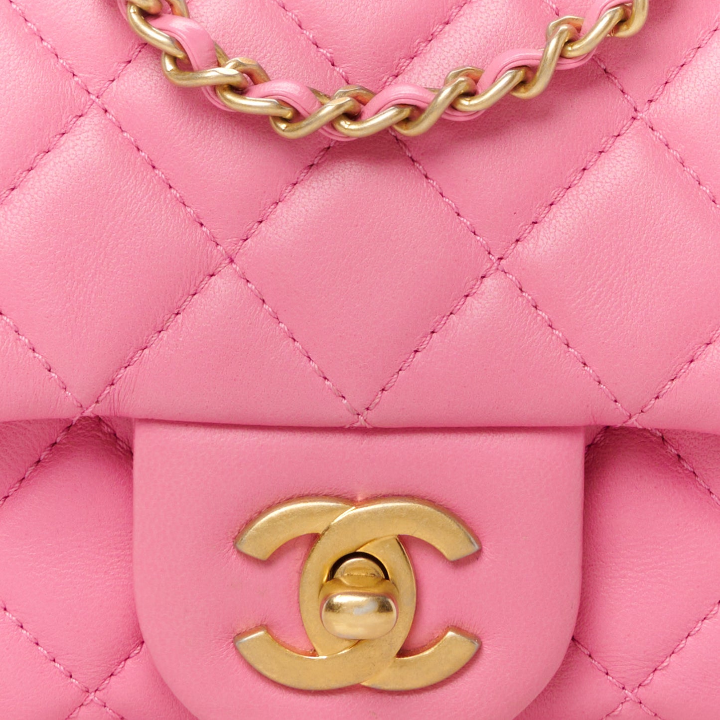 Lambskin Quilted Mini Pearl Crush Flap Pink