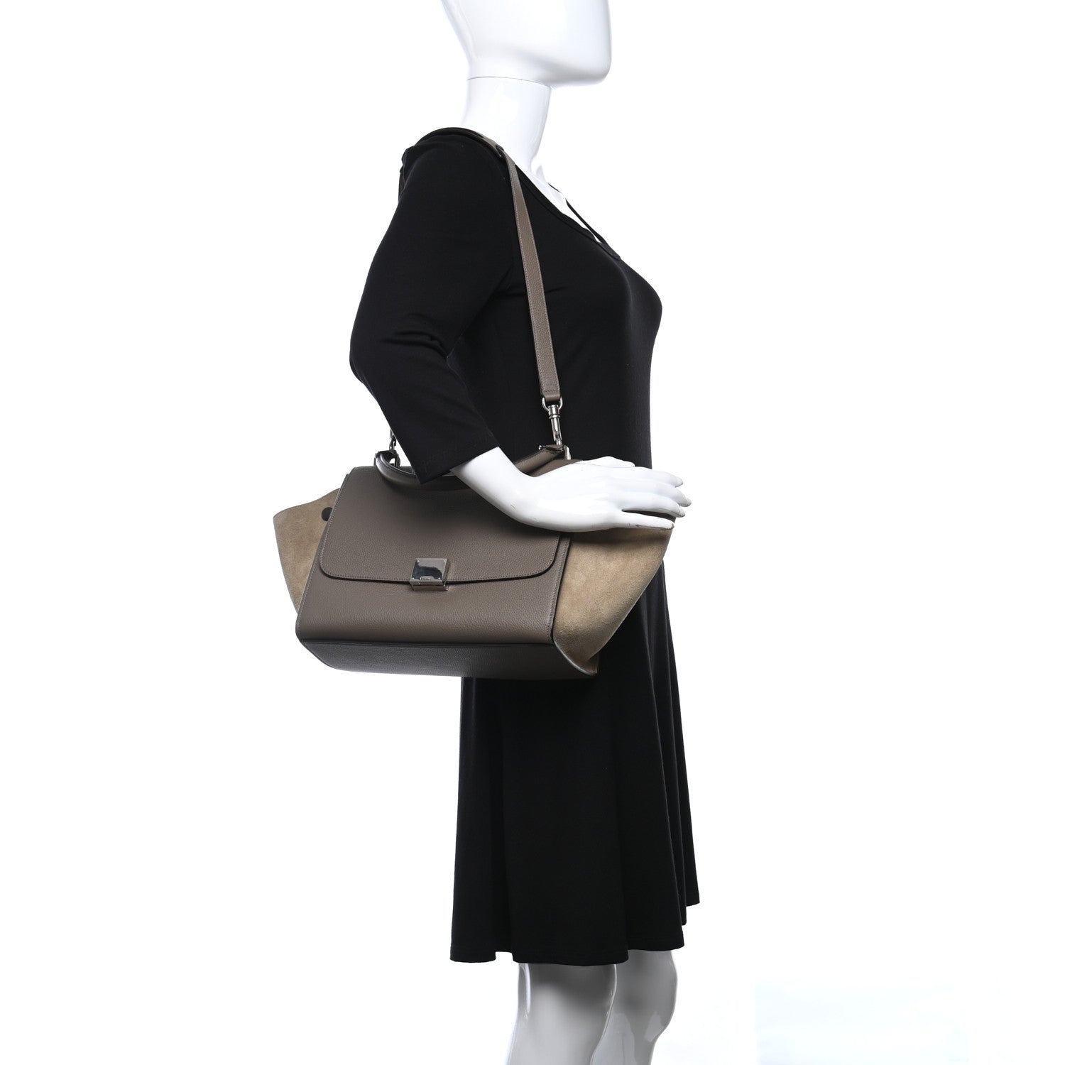 Celine Drummed Calfskin Suede Small Trapeze Souris 2 of 9