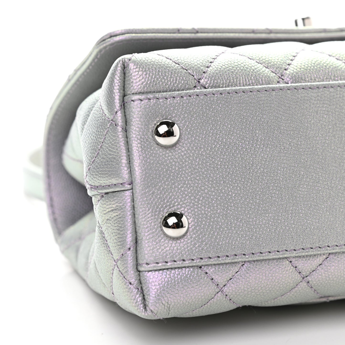 Iridescent Caviar Quilted Mini Coco Handle Flap Purple