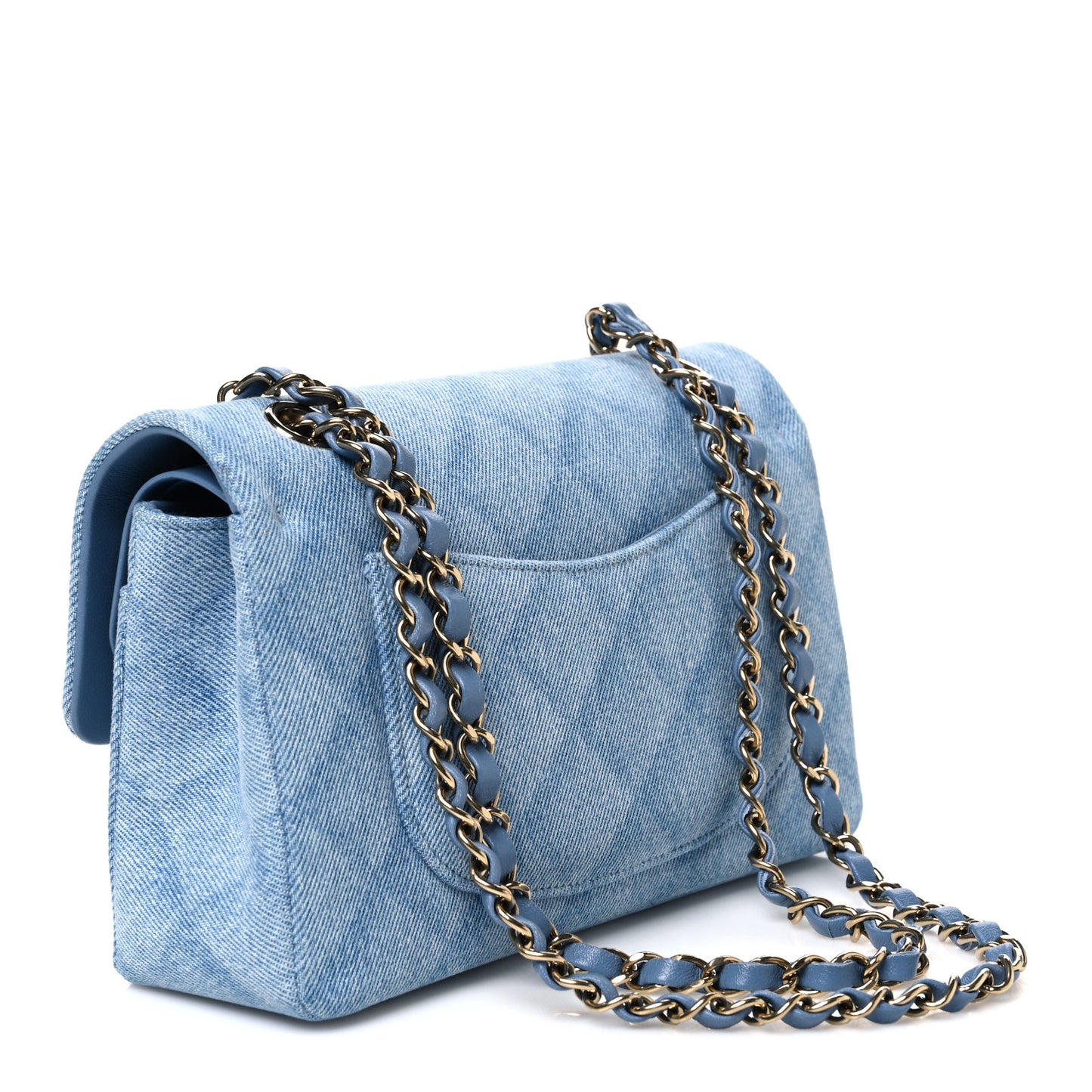 Printed Denim Quilted Small Double Flap Light Blue