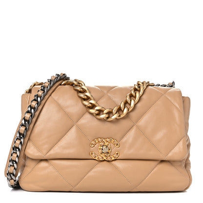 Chanel Lambskin Quilted Large Chanel 19 Flap Dark Beige 1 of 8