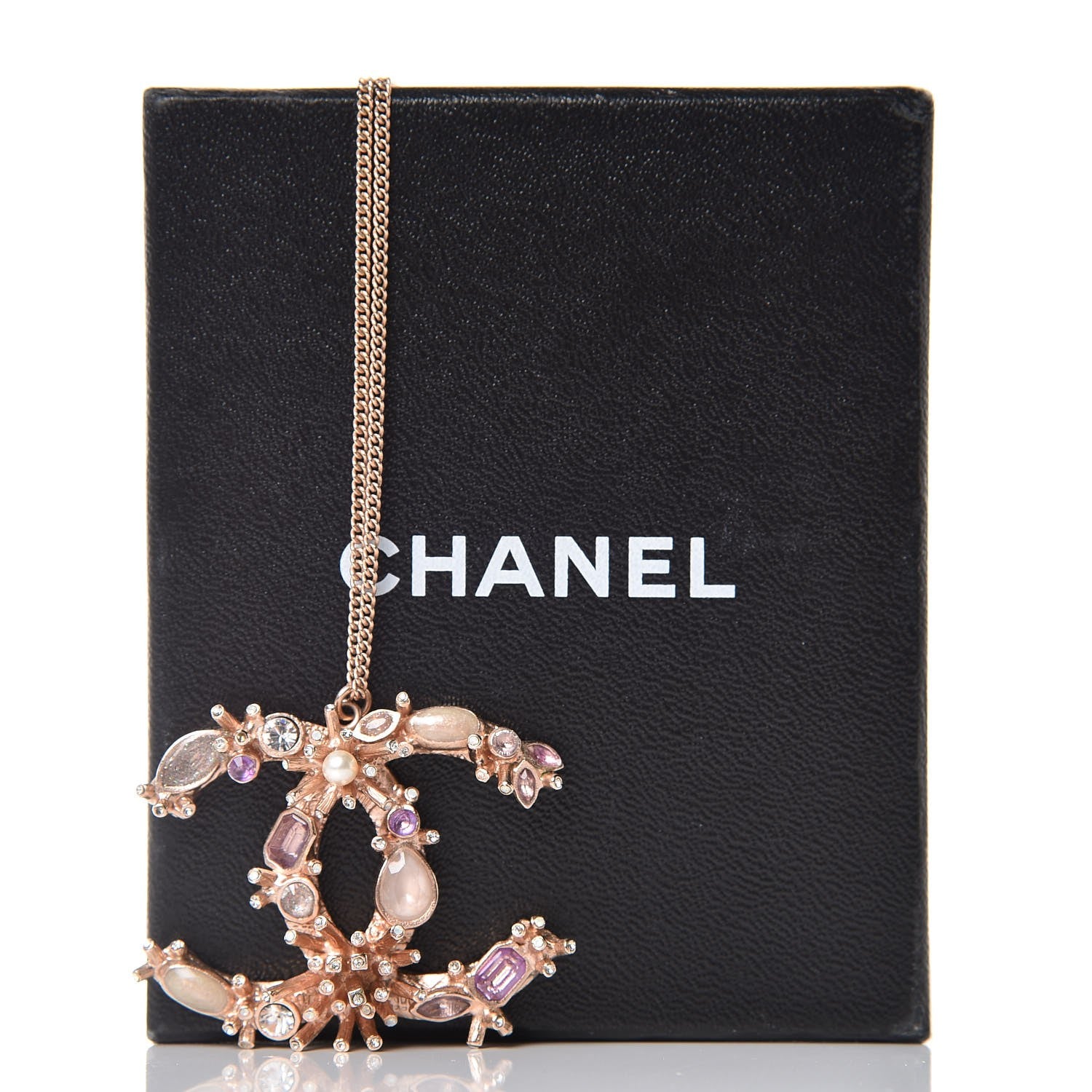 Chanel Resin Crystal CC Drop Necklace Rose Gold Violet 7 of 7