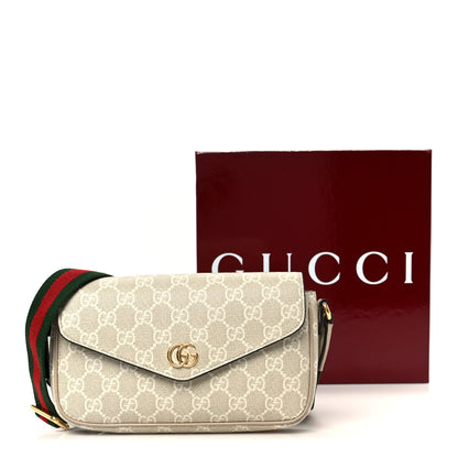 Gucci GG Supreme Monogram Textured Dollar Calfskin Web Mini Ophidia Envelope Shoulder Bag Beige Mystic White Oatmeal 11 of 11
