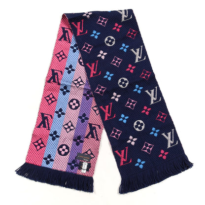 Louis Vuitton Wool Silk Rainbow Logomania Scarf Navy 2 of 3