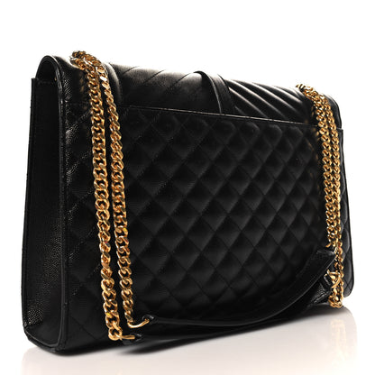 Saint Laurent Grain De Poudre Textured Mixed Matelasse Large Triquilt Monogram Satchel Black 3 of 9