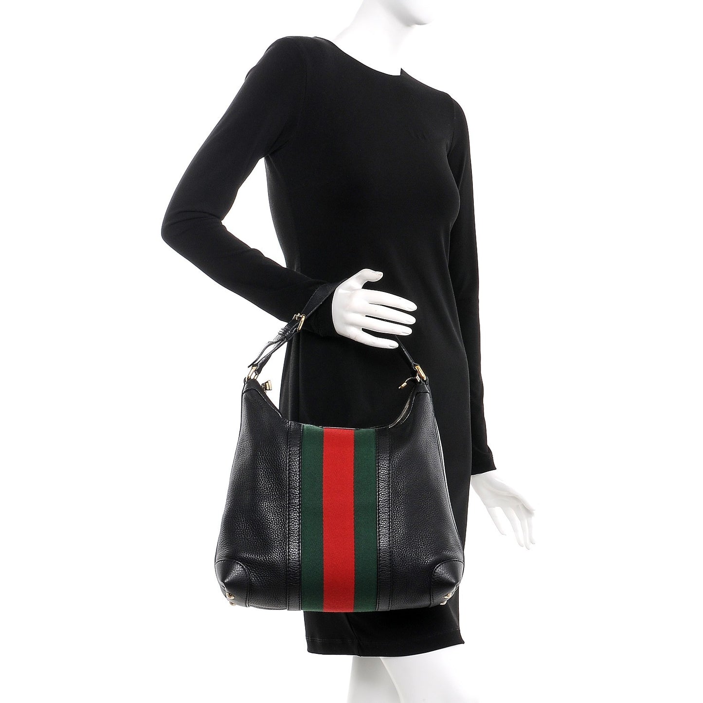 Calfskin Vintage Web Medium Hobo Black