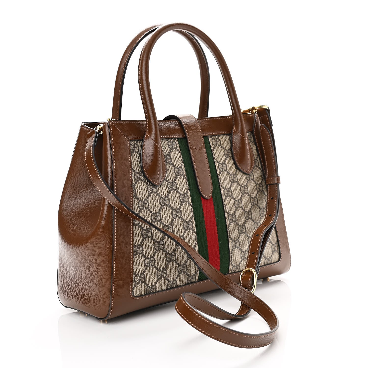 Gucci GG Supreme Monogram Azalea Calfskin Web Medium Jackie 1961 Tote Beige Ebony Brown Sugar 3 of 10