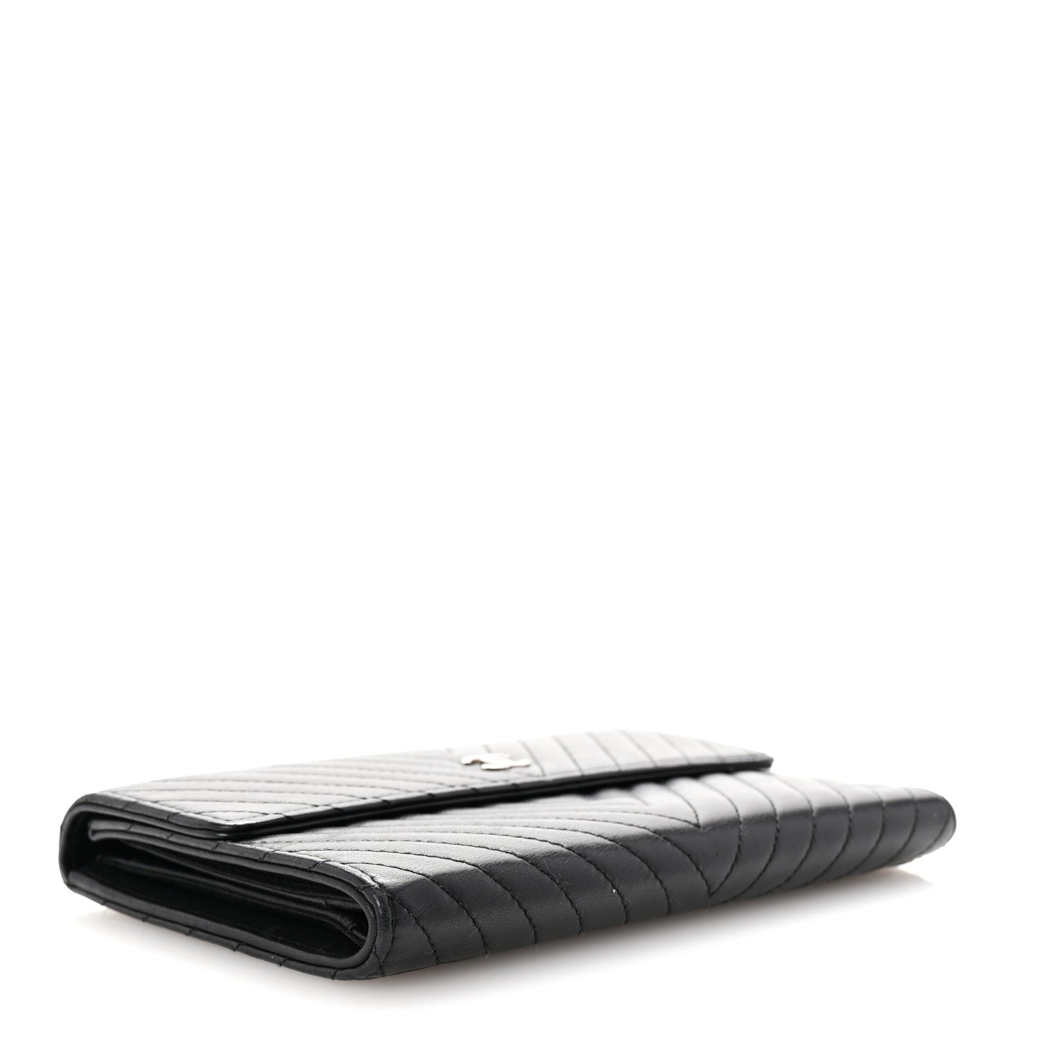 Chanel Cafskin Chevron Quilted Flap Wallet Black 4 of 8