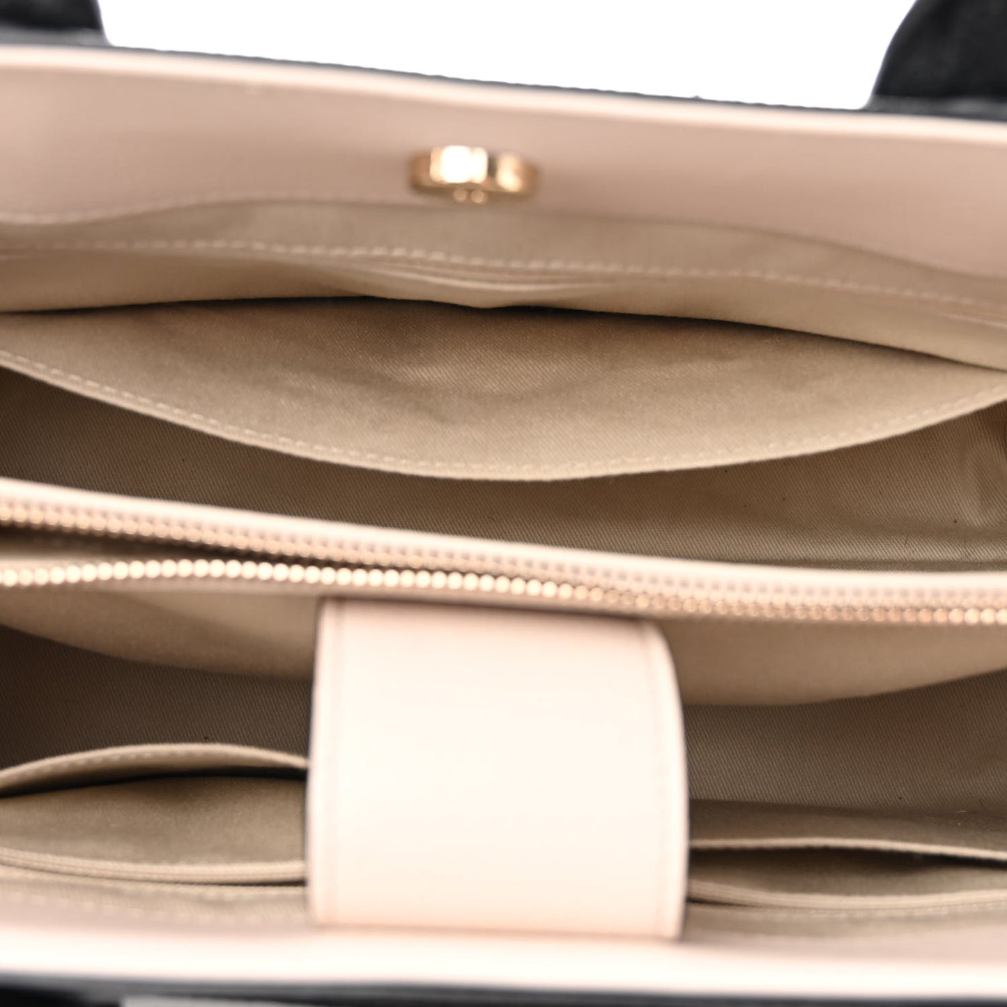 Grained Calfskin Small Bi-Color Neo Executive Shopper Tote Black Beige