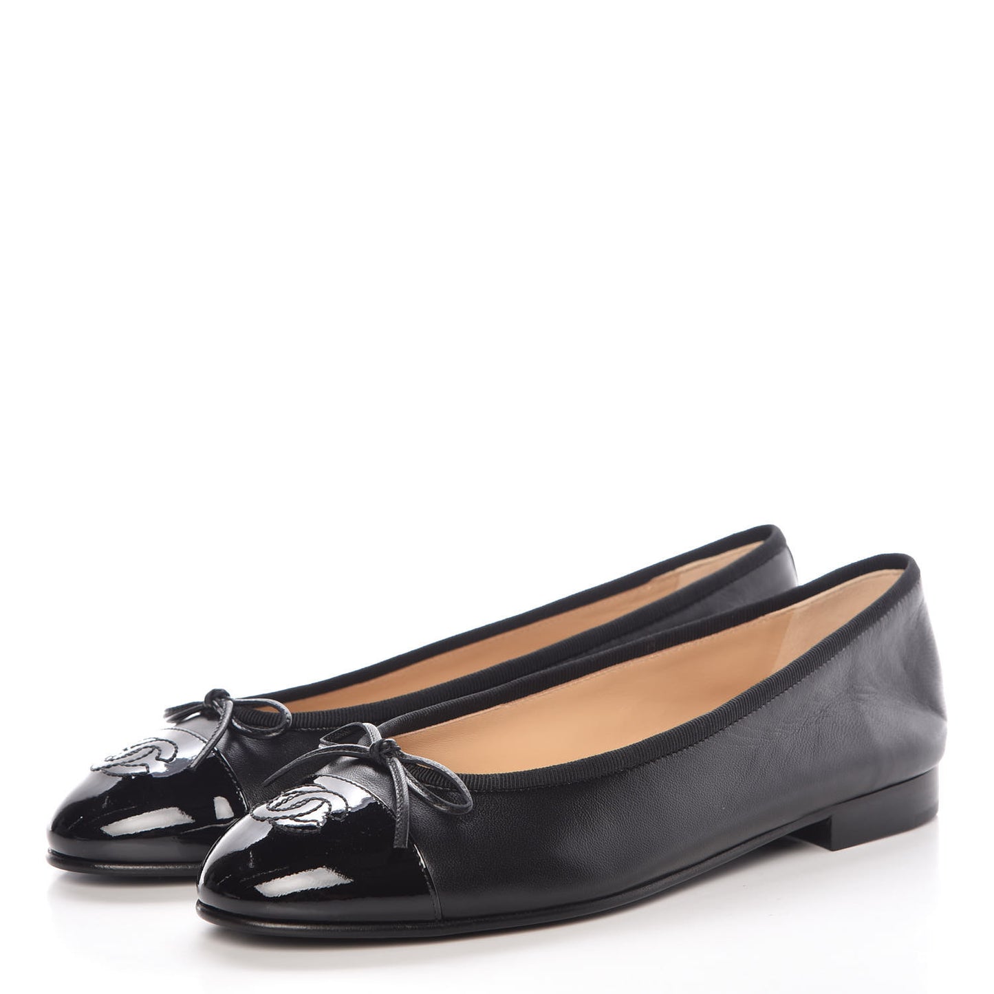 Lambskin Patent Cap Toe Ballerina Flats 37.5 Black
