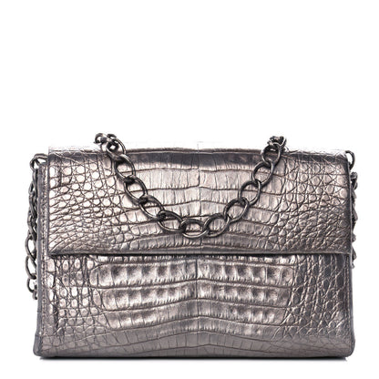 Nancy Gonzalez Metallic Crocodile Flap Chain Shoulder Bag Grey 1 of 10