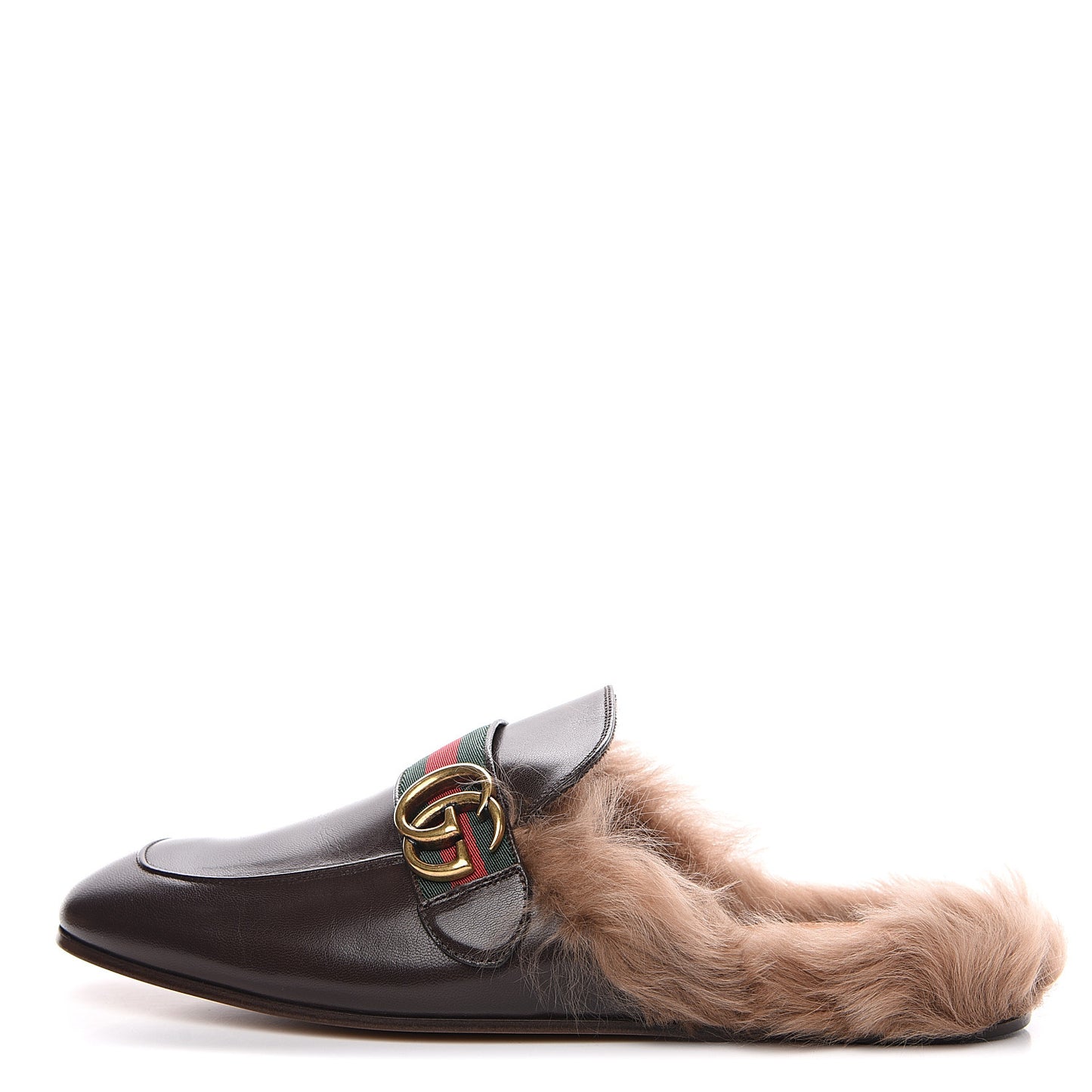 Goatskin Fur Web GG Mens Princetown Slippers 8 Cocoa