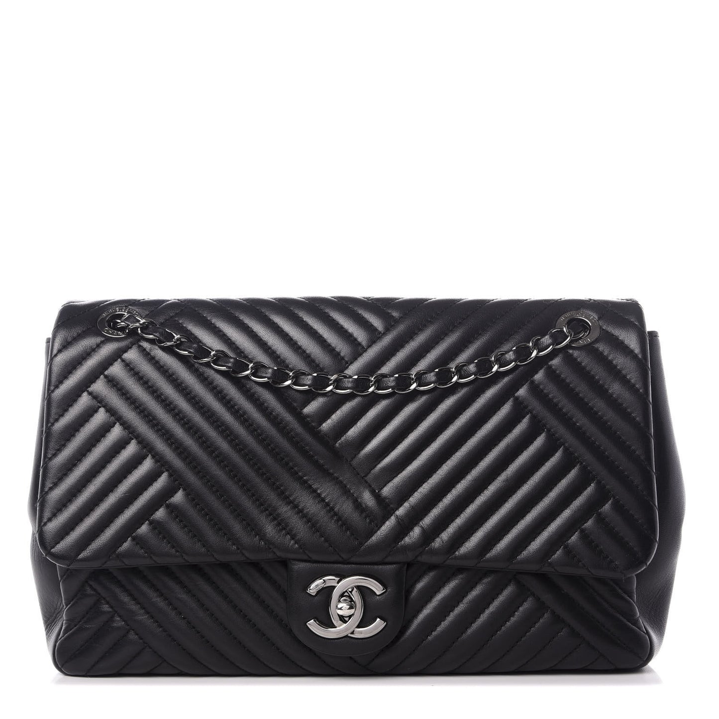 Lambskin Large CC Crossing Flap Black