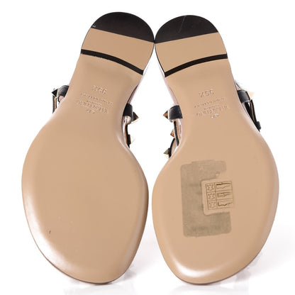 Valentino Garavani Calfskin Rockstud Ankle Wrap Flat Thong Sandals 35.5 Black Poudre 5 of 9