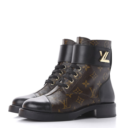 Louis Vuitton Monogram Calfskin Wonderland Flat Ranger Boots 36 Black 2 of 11